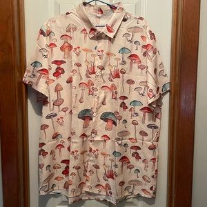 Men’s Mushroom Print Button Up Shirt - XXL